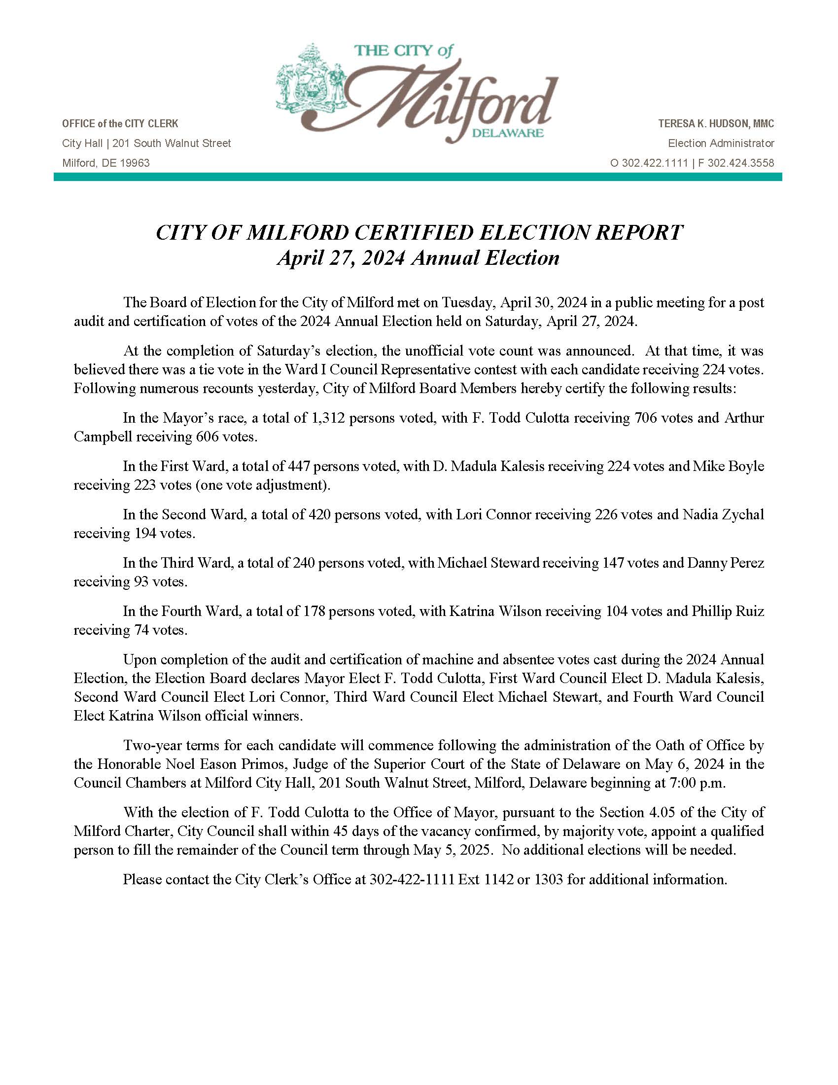 CERTIFICATION RELEASE issued 050124  F