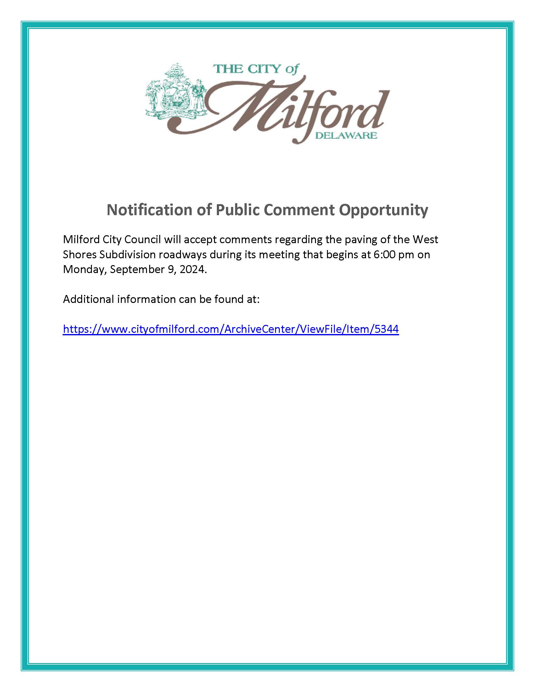Notification of Public Comment 090624